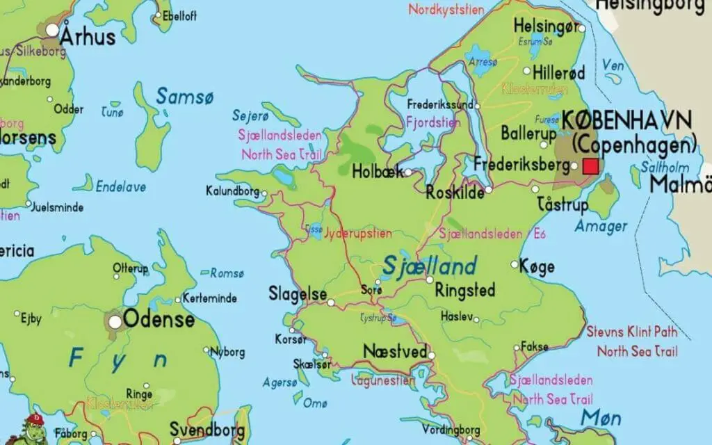 Sjaelland North Zealand Denmark map